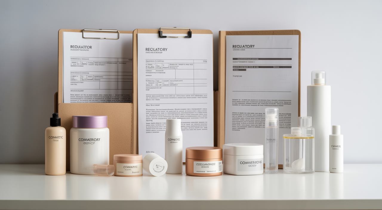 Cosmetic products being evaluated for FDA compliance and labeling requirements in the U.S. market