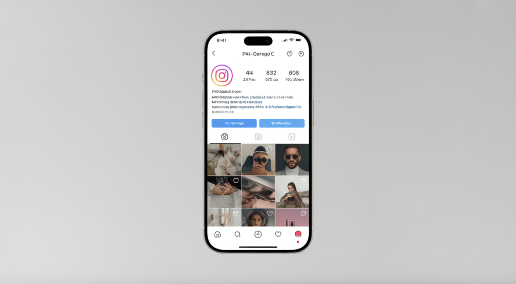 Photorealistic image of a smartphone showing an Instagram profile with growing follower numbers on a clean white background