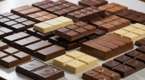 Assorted premium dark chocolate bars with different cocoa percentages displayed on clean white background