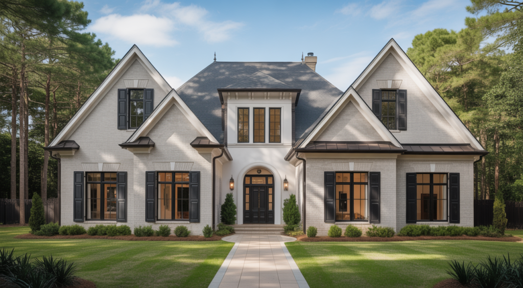 Exterior photograph of a modern, well-maintained residential home in Atlanta with clear daylight and professional lighting